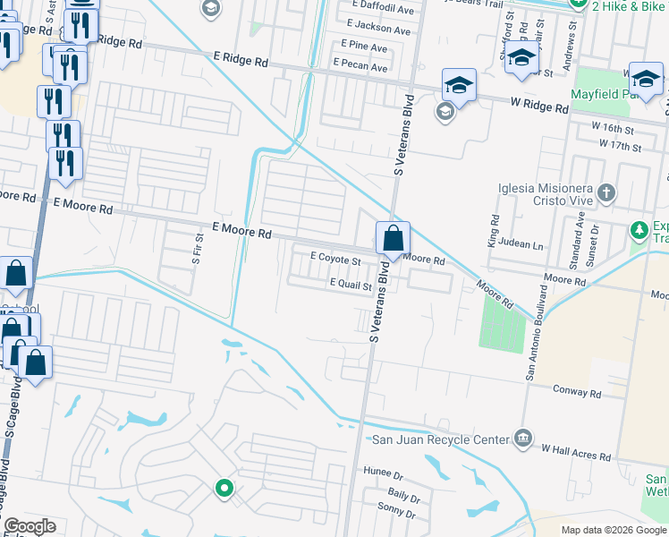 map of restaurants, bars, coffee shops, grocery stores, and more near 1803 South Juniper Street in Pharr