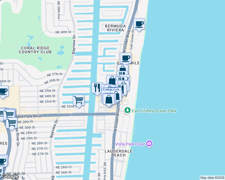 map of restaurants, bars, coffee shops, grocery stores, and more near in Fort Lauderdale
