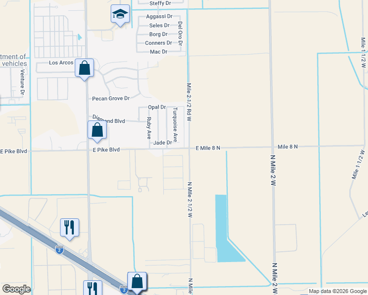 map of restaurants, bars, coffee shops, grocery stores, and more near 900 Onyx Drive in Weslaco