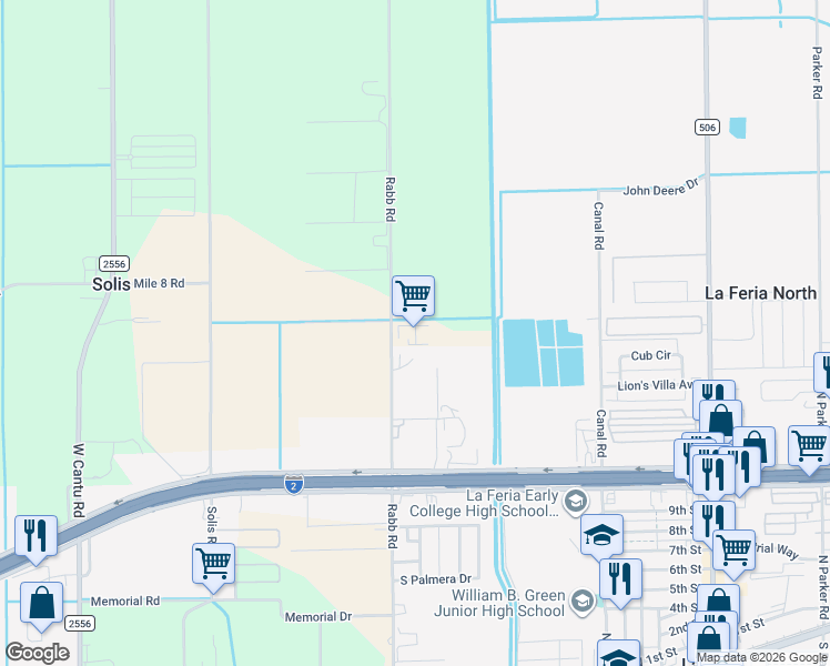 map of restaurants, bars, coffee shops, grocery stores, and more near 1600 N Rabb Rd in La Feria