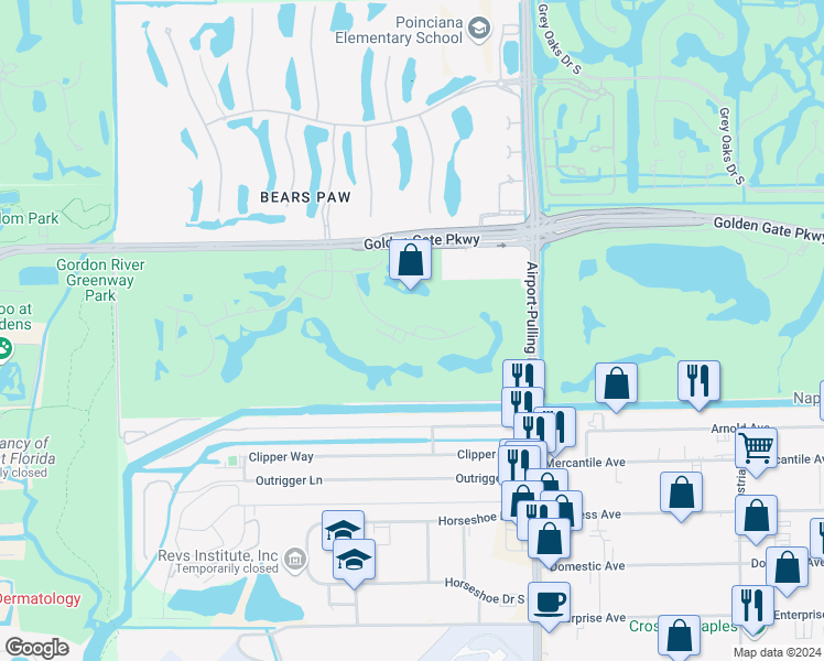 map of restaurants, bars, coffee shops, grocery stores, and more near 313 Wildwood Lane in Naples