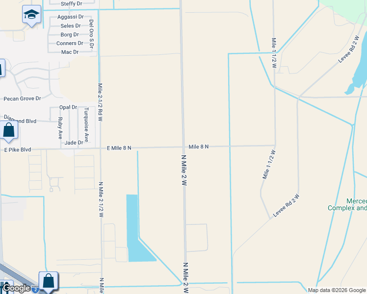 map of restaurants, bars, coffee shops, grocery stores, and more near 9697 N Mile 2 West Rd in Mercedes
