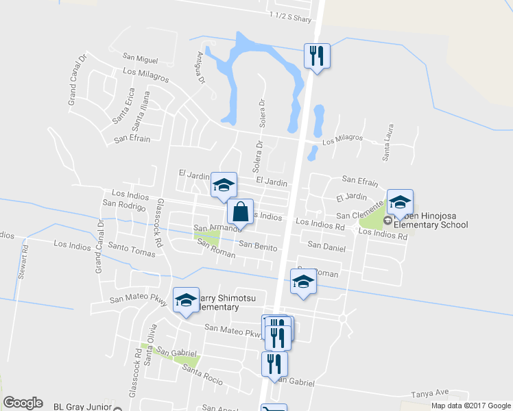 map of restaurants, bars, coffee shops, grocery stores, and more near 3403 Los Indios Parkway in Mission