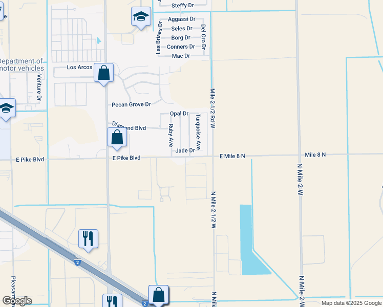 map of restaurants, bars, coffee shops, grocery stores, and more near 3918 Jade Drive in Weslaco