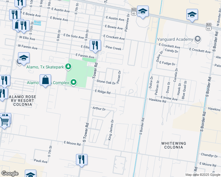 map of restaurants, bars, coffee shops, grocery stores, and more near 416 Ridge Road in Alamo