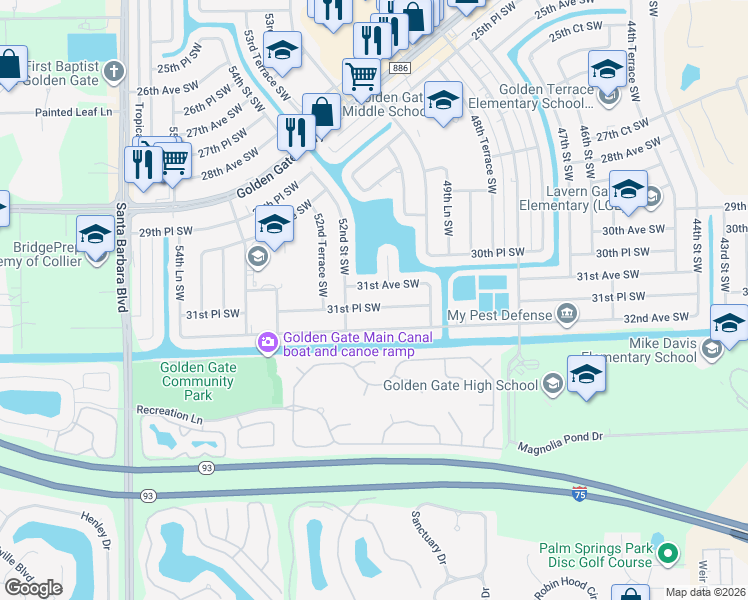 map of restaurants, bars, coffee shops, grocery stores, and more near 5080 31st Place Southwest in Naples