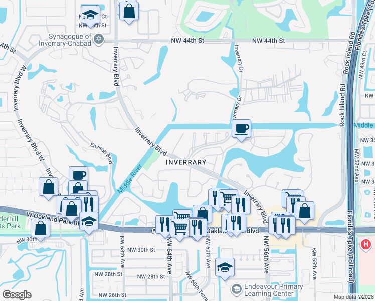 map of restaurants, bars, coffee shops, grocery stores, and more near in Lauderhill