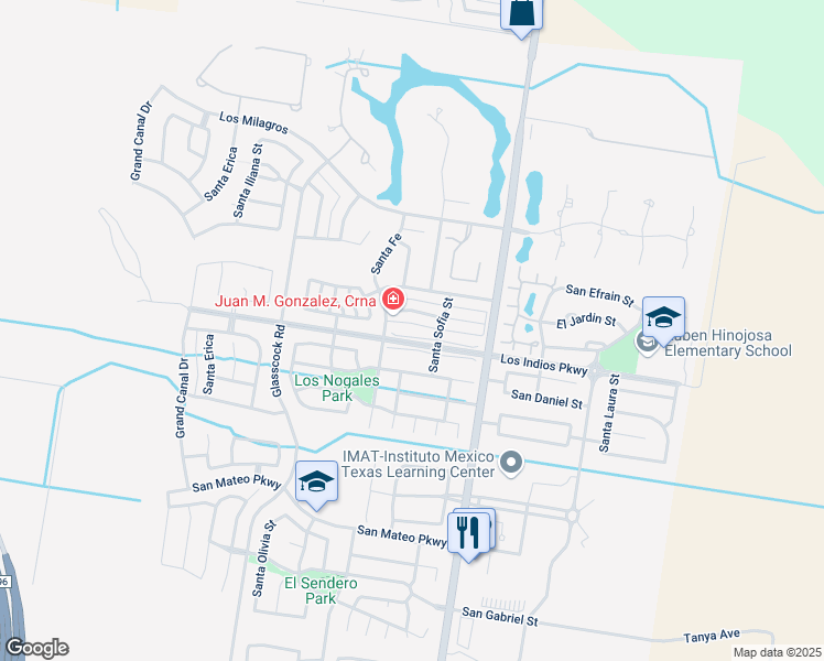 map of restaurants, bars, coffee shops, grocery stores, and more near 3403 Los Indios Parkway in Mission