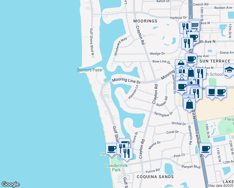 map of restaurants, bars, coffee shops, grocery stores, and more near 240 Springline Drive in Naples