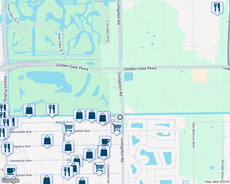 map of restaurants, bars, coffee shops, grocery stores, and more near 10979 Lost Lake Drive in Naples