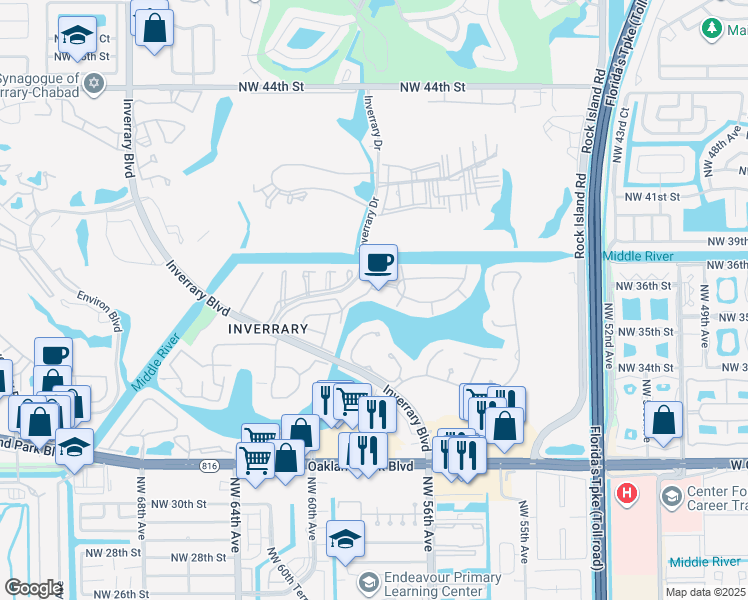 map of restaurants, bars, coffee shops, grocery stores, and more near 3462 Spring Bluff Place in Lauderhill
