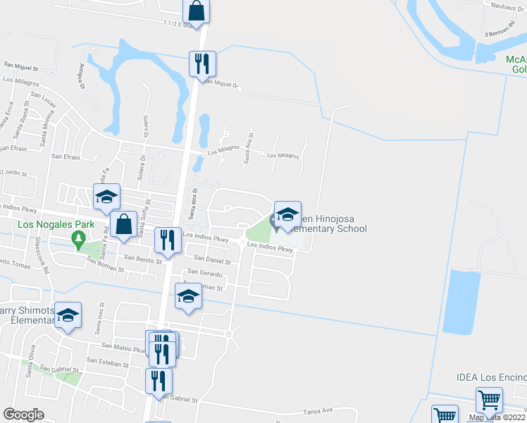 map of restaurants, bars, coffee shops, grocery stores, and more near 4008 San Clemente in Mission