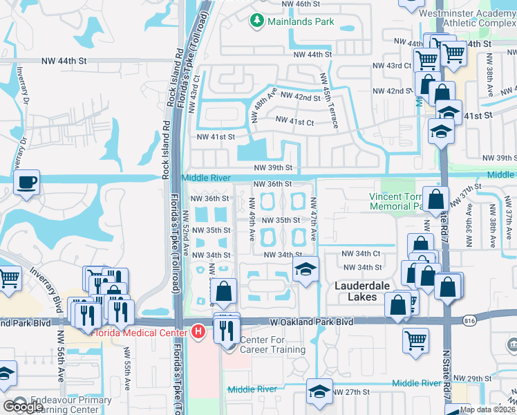 map of restaurants, bars, coffee shops, grocery stores, and more near 4933 Northwest 35th Street in Lauderdale Lakes