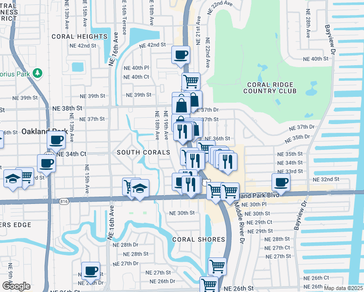 map of restaurants, bars, coffee shops, grocery stores, and more near 3425 U.S. 1 in Fort Lauderdale