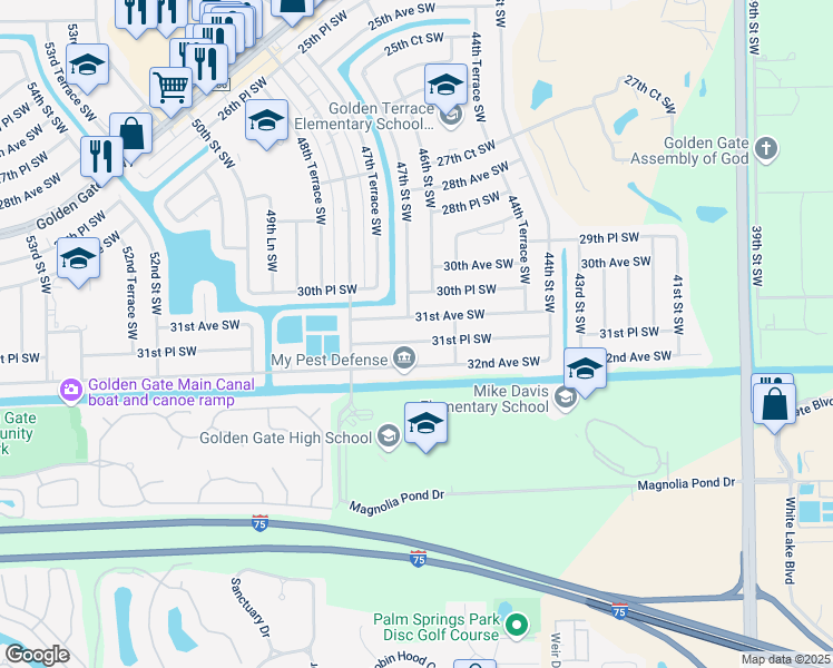 map of restaurants, bars, coffee shops, grocery stores, and more near 4600 31st Place Southwest in Naples