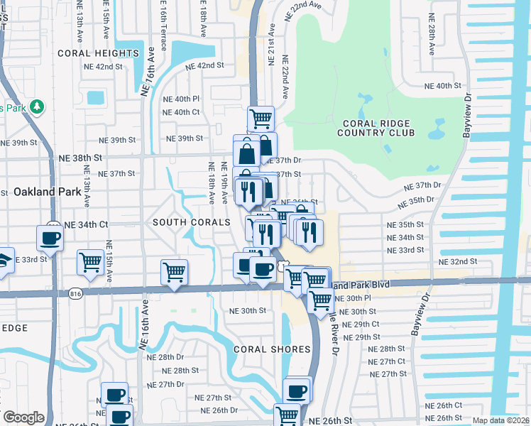 map of restaurants, bars, coffee shops, grocery stores, and more near 3425 U.S. 1 in Fort Lauderdale