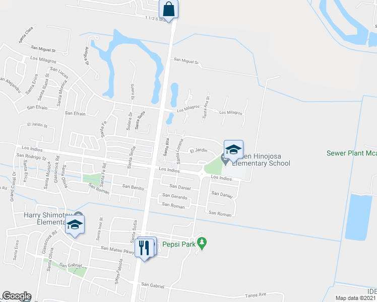 map of restaurants, bars, coffee shops, grocery stores, and more near 3404 El Jardin Court in Mission