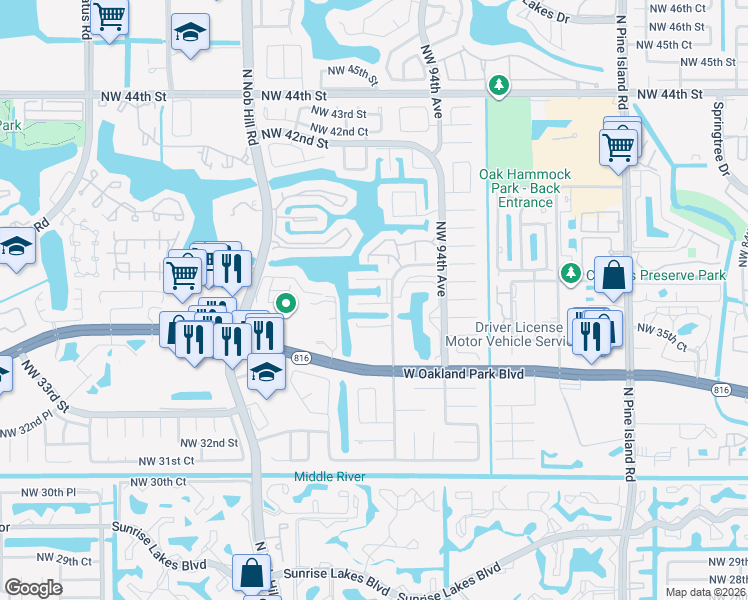 map of restaurants, bars, coffee shops, grocery stores, and more near 3721 Northwest 95th Terrace in Fort Lauderdale