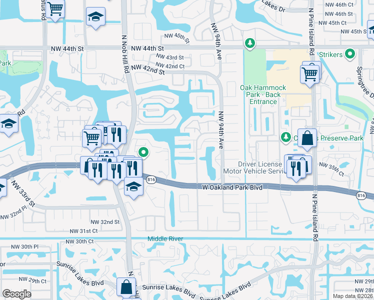 map of restaurants, bars, coffee shops, grocery stores, and more near 3721 Northwest 95th Terrace in Fort Lauderdale