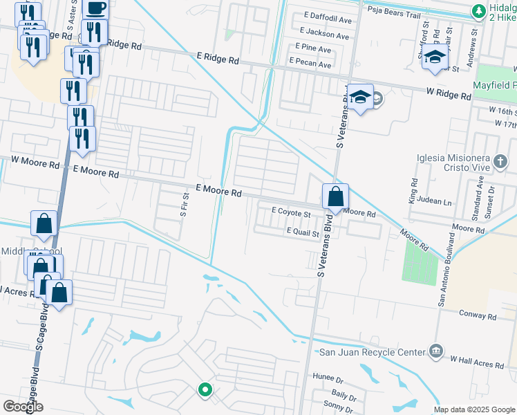 map of restaurants, bars, coffee shops, grocery stores, and more near 162 Mulberry Drive in Pharr