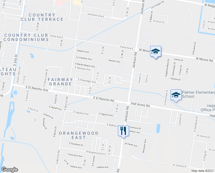 map of restaurants, bars, coffee shops, grocery stores, and more near 3013 South K Center in McAllen