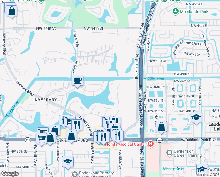 map of restaurants, bars, coffee shops, grocery stores, and more near 5533 Constant Spring Terrace in Lauderhill
