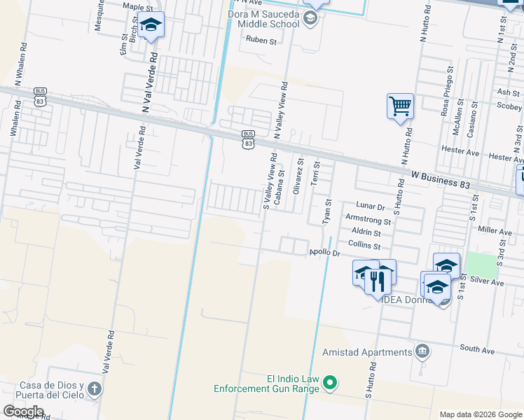 map of restaurants, bars, coffee shops, grocery stores, and more near 215 Farm to Market Road 1423 in Donna