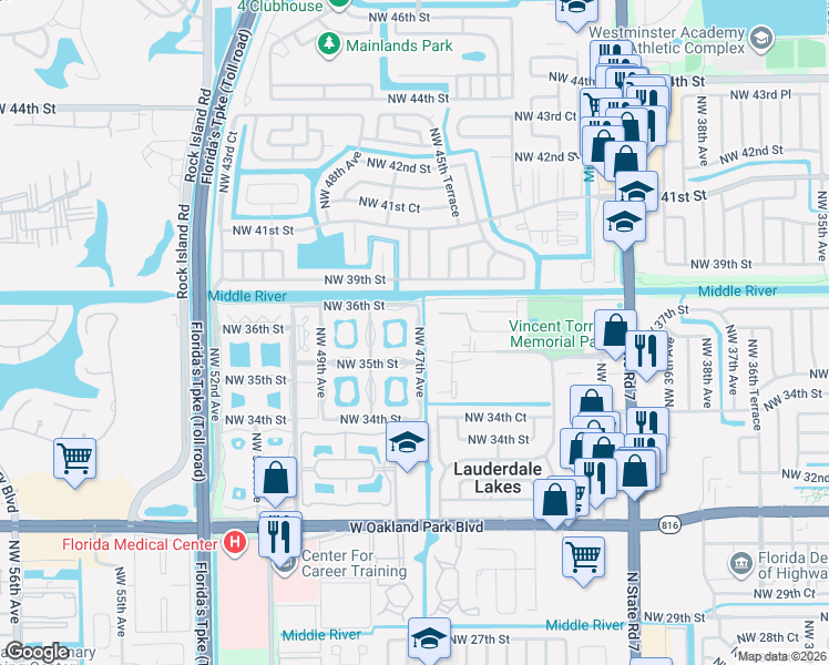 map of restaurants, bars, coffee shops, grocery stores, and more near 4546 Northwest 36th Court in Lauderdale Lakes