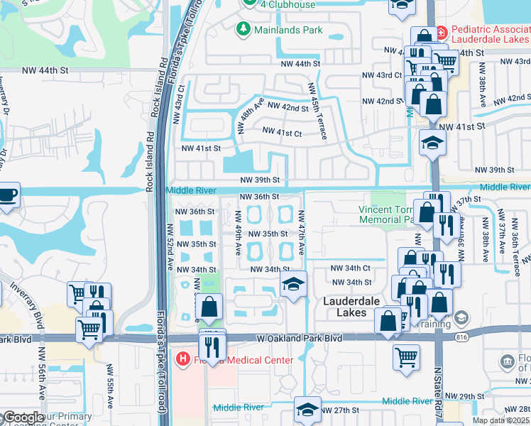 map of restaurants, bars, coffee shops, grocery stores, and more near 4806 Northwest 36th Street in Lauderdale Lakes