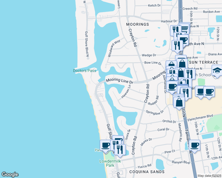map of restaurants, bars, coffee shops, grocery stores, and more near 200 Springline Drive in Naples