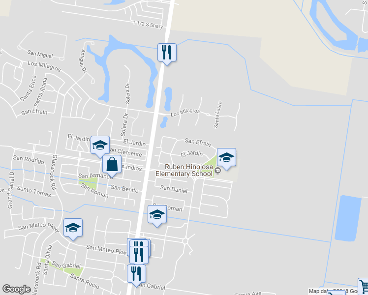 map of restaurants, bars, coffee shops, grocery stores, and more near 3806 El Jardin Court in Mission