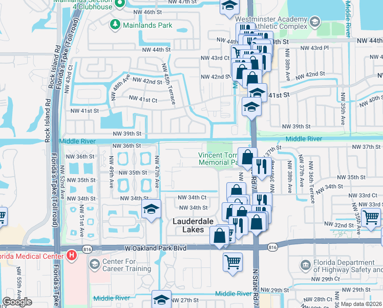 map of restaurants, bars, coffee shops, grocery stores, and more near 4410 Northwest 37th Street in Lauderhill