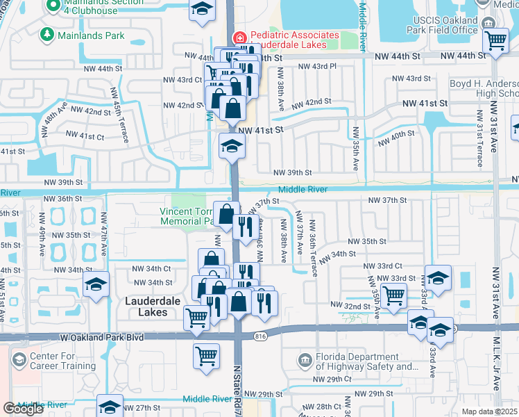 map of restaurants, bars, coffee shops, grocery stores, and more near 3898 Northwest 37th Street in Lauderdale Lakes
