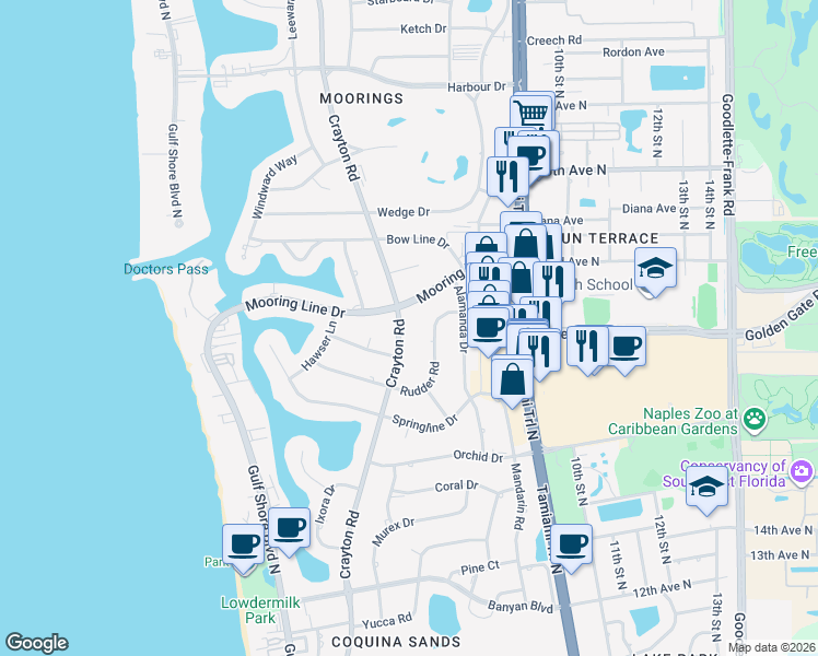 map of restaurants, bars, coffee shops, grocery stores, and more near 2080 Crayton Road in Naples