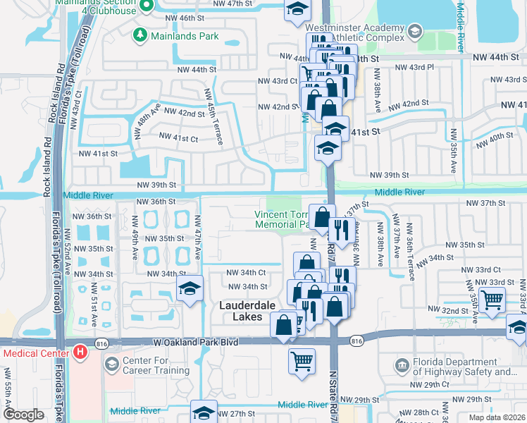 map of restaurants, bars, coffee shops, grocery stores, and more near 4410 Northwest 37th Street in Lauderhill