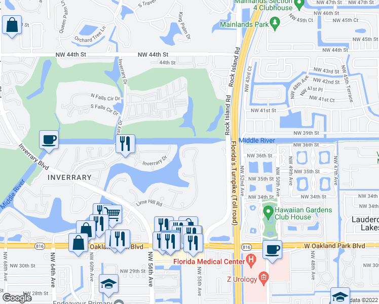 map of restaurants, bars, coffee shops, grocery stores, and more near 5523 Constant Spring Terrace in Lauderhill