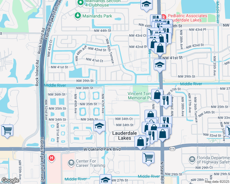 map of restaurants, bars, coffee shops, grocery stores, and more near 4518 Northwest 36th Court in Lauderdale Lakes