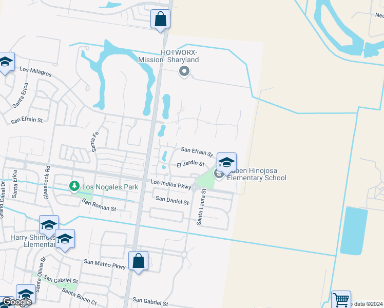 map of restaurants, bars, coffee shops, grocery stores, and more near 3903 San Efrain in Mission