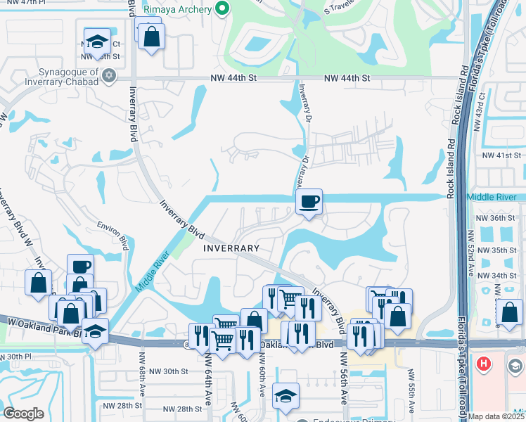 map of restaurants, bars, coffee shops, grocery stores, and more near 3571 Inverrary Drive in Lauderhill
