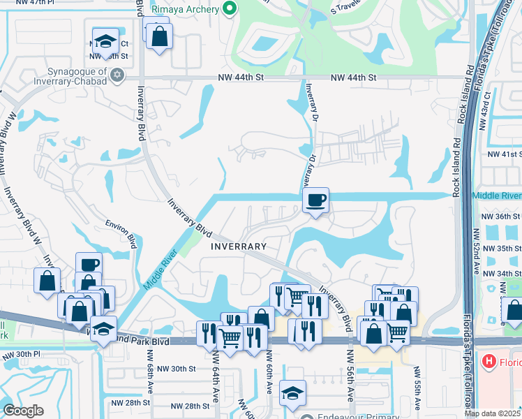 map of restaurants, bars, coffee shops, grocery stores, and more near 3571 Inverrary Drive in Lauderhill