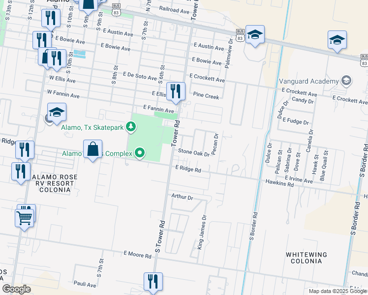 map of restaurants, bars, coffee shops, grocery stores, and more near 822 Mossy Oak Drive in Alamo