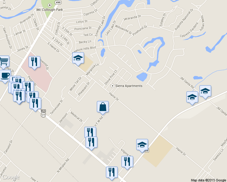 map of restaurants, bars, coffee shops, grocery stores, and more near 2213 Treasure Haven Drive in Harlingen
