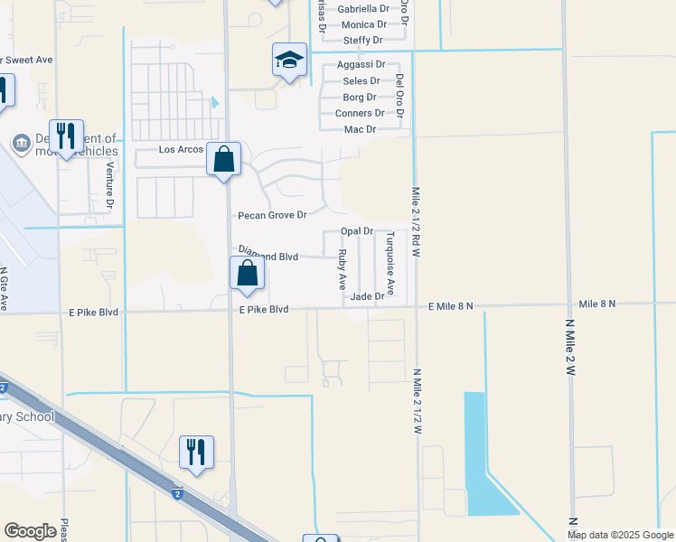 map of restaurants, bars, coffee shops, grocery stores, and more near 1010 Ruby Avenue in Weslaco