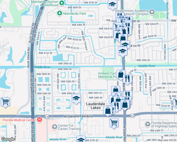 map of restaurants, bars, coffee shops, grocery stores, and more near 4518 Northwest 36th Court in Lauderdale Lakes