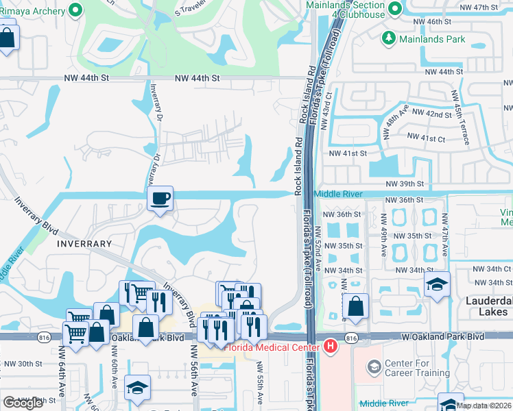 map of restaurants, bars, coffee shops, grocery stores, and more near 5533 Constant Spring Terrace in Lauderhill