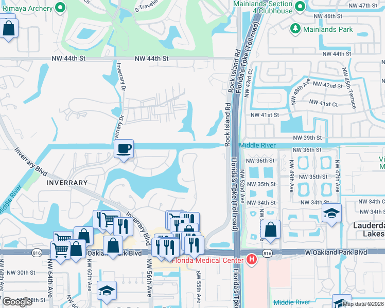 map of restaurants, bars, coffee shops, grocery stores, and more near 5533 Constant Spring Terrace in Lauderhill