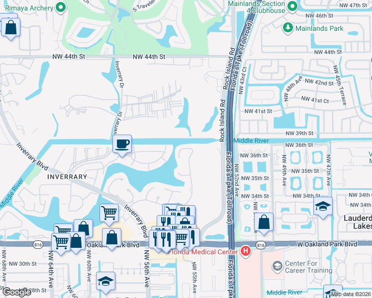 map of restaurants, bars, coffee shops, grocery stores, and more near 5533 Constant Spring Terrace in Lauderhill