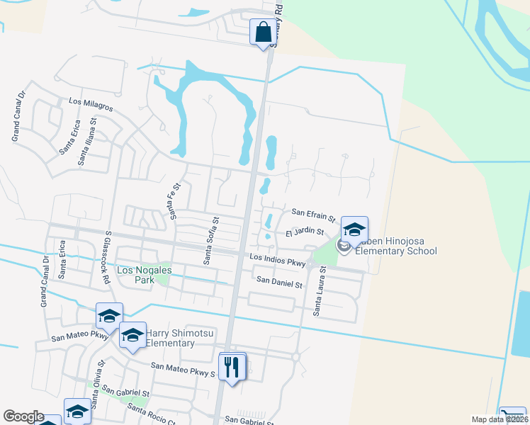 map of restaurants, bars, coffee shops, grocery stores, and more near 3601 Estella Court in Mission