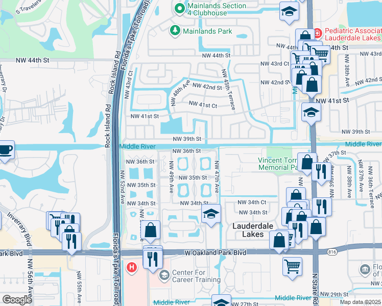 map of restaurants, bars, coffee shops, grocery stores, and more near 4806 Northwest 36th Street in Lauderdale Lakes