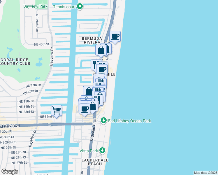 map of restaurants, bars, coffee shops, grocery stores, and more near 3500 Galt Ocean Drive in Fort Lauderdale